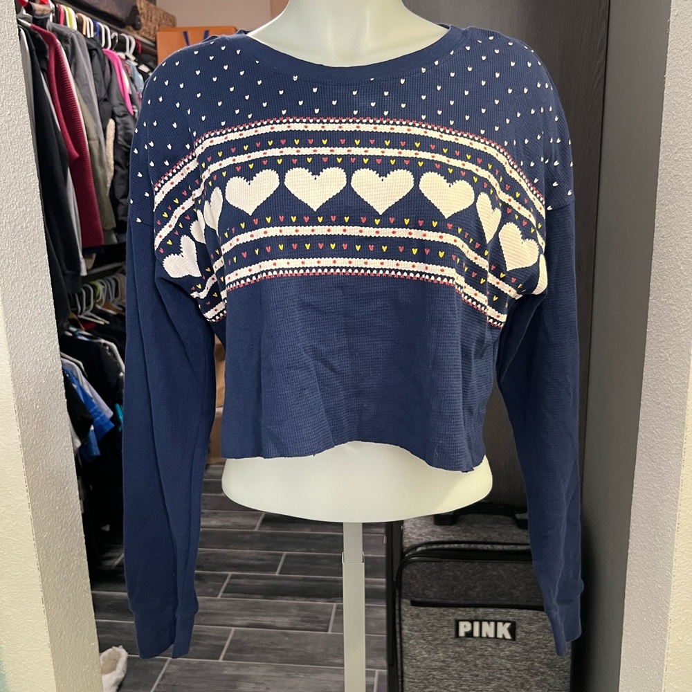 NWT Forever 21 Heart Cropped Long Sleeve Top